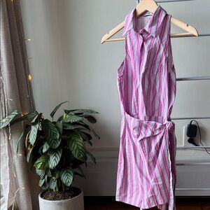 MANGO Pink Striped Sleeveless Dress